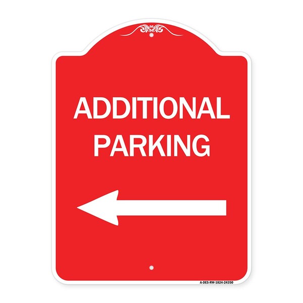 Additional Parking Sign Left Arrow, Red & White Aluminum Sign, 18" x 24", RW-1824-24350